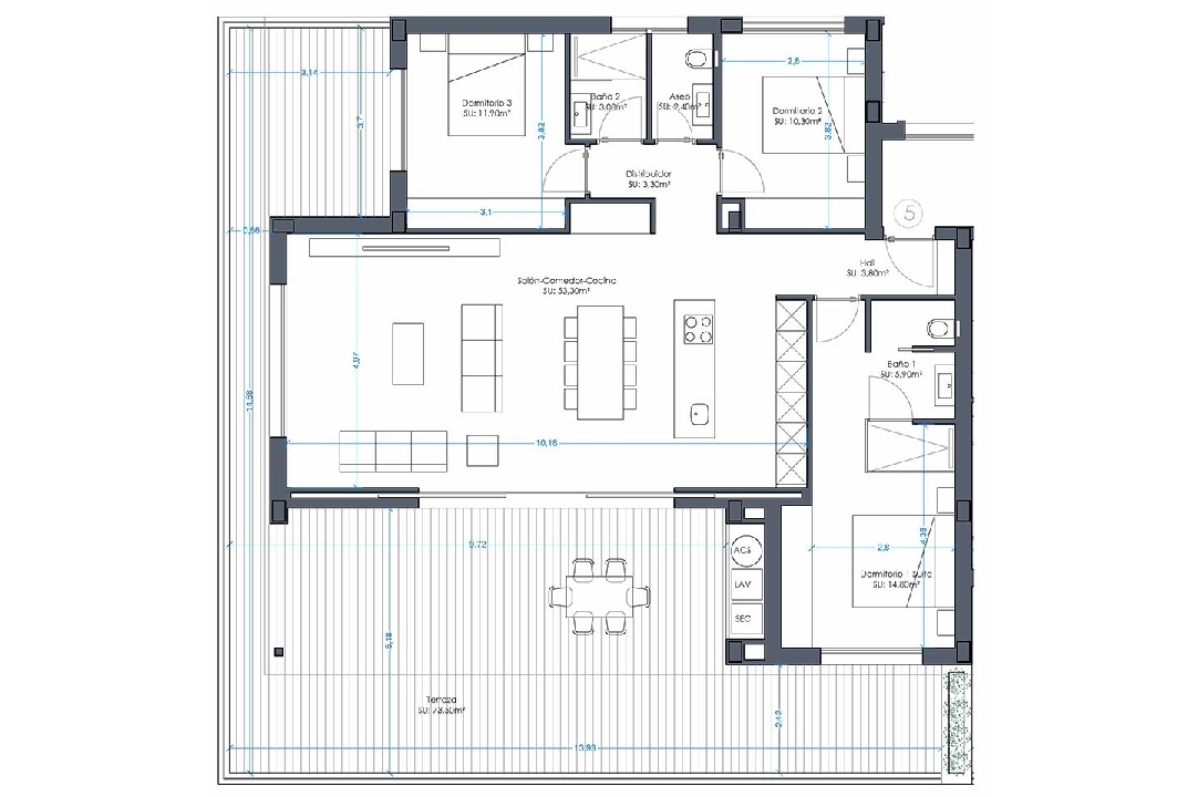apartamento en la planta superior en Orihuela Costa en venta, superficie 152 m², estado first owner, aire acondicionado, 3 dormitorios, 2 banos, piscina, ref.: HA-OCN-161-A02-5
