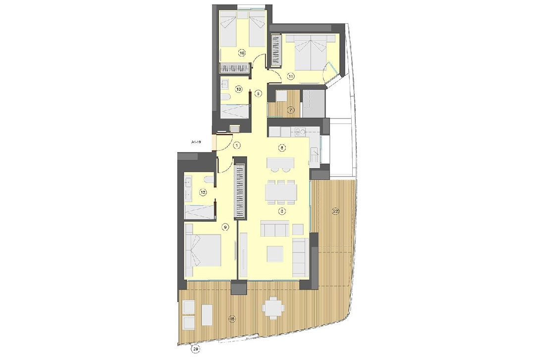 apartamento en la planta superior en Benidorm en venta, superficie 130 m², estado first owner, aire acondicionado, 3 dormitorios, 2 banos, piscina, ref.: HA-BEN-113-A03-16