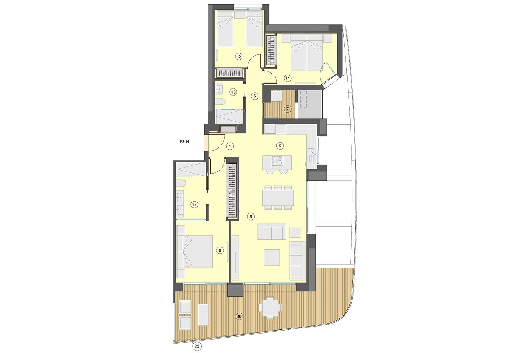 apartamento en la planta superior en Benidorm en venta, superficie 130 m², estado first owner, aire acondicionado, 3 dormitorios, 2 banos, piscina, ref.: HA-BEN-113-A03-19
